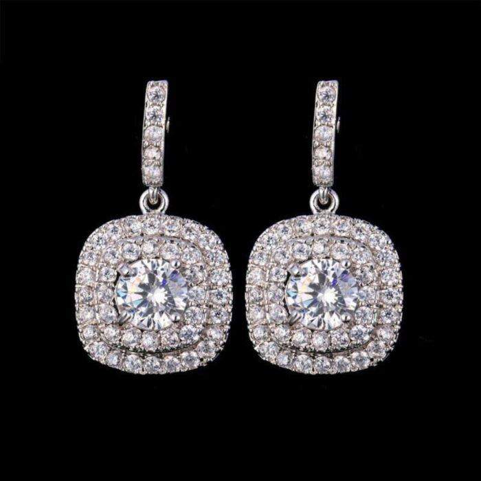 Crystal Earrings Elegant Gold-Plated Dangle Earrings with Cushion-Cut Cubic Zirconia & Pavé A1 Crystal super Detailing - Image 4