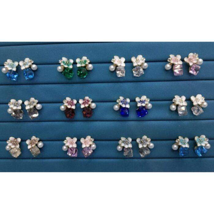 Crystal Flower Korean Earrings Elegant Floral Design with Dazzling super Crystal Petals, Available in 6 Stunning Colors - Image 2