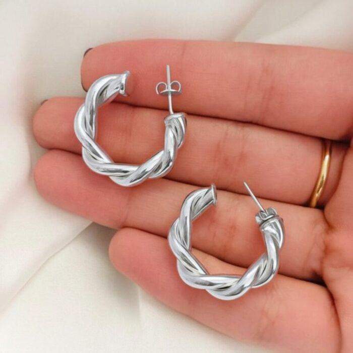 Twisted Sparkling Earrings for Women Elegant Super Fashion Jewelry available in 2, Silver & Golden - Image 3