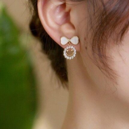 Smiley Face Zircon Korean Earrings, Elegant Bow & Crystal Circle Super Design, In 2 colours Golden and Silver