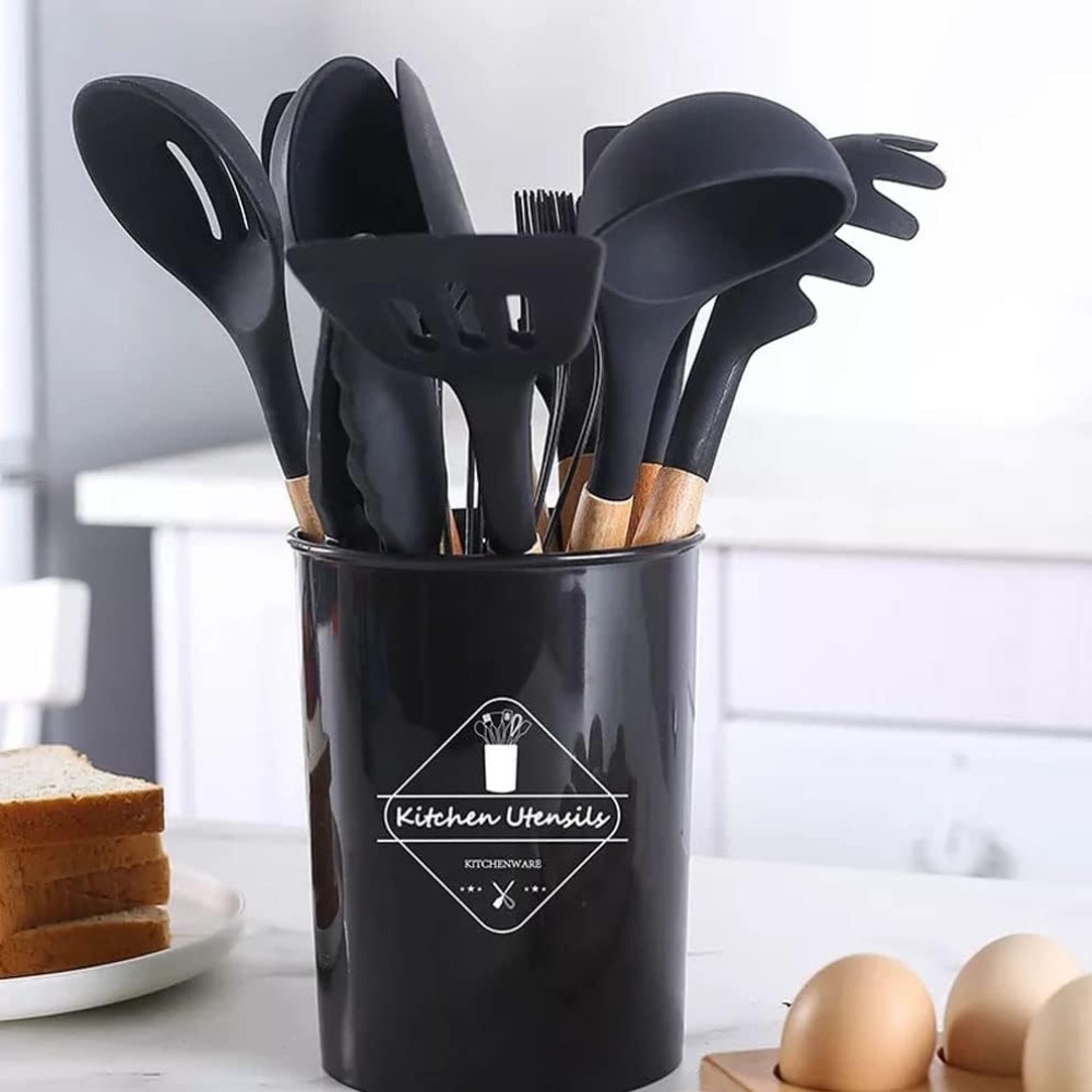 Kitchen Utensil Set (3) 12 Pcs Silicone Cooking Utensils Kitchen Utensil Set, Super Heat Resistant Non Stick Silicone Spatula Set with Wooden Handle - Image 3