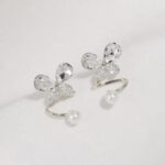 Tangled Korean Pearl Earrings, Korean-Style Jewellery with Butterfly Motif, Crystals & Faux Pearls in 2 colors Golden & Silver - Image 2