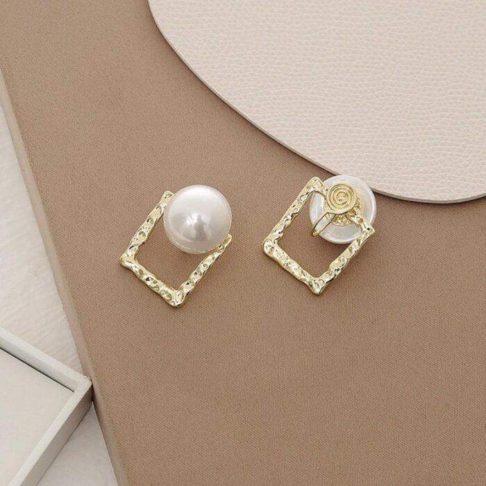 Korean Square Pearl Shape Earrings for Women & Girls super Golden Alloy A1 Ethnic & Casual Wear Jewellery - Image 2