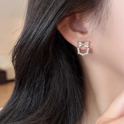 Pearl Bow Korean Zircon Earrings for Women Super Elegant Bowknot Design with Sparkling Zircon and Pearl Accents 100% Stylish