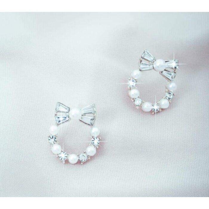 Pearl Bow Korean Zircon Earrings for Women Super Elegant Bowknot Design with Sparkling Zircon and Pearl Accents 100% Stylish - Image 4