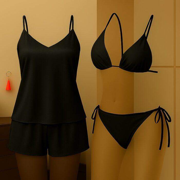 Premium Satin Sleepwear and Lingerie Impressive Combo for Women 3-Piece Set - Image 5