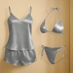 Premium Satin Sleepwear and Lingerie Impressive Combo for Women, 3-Piece Set