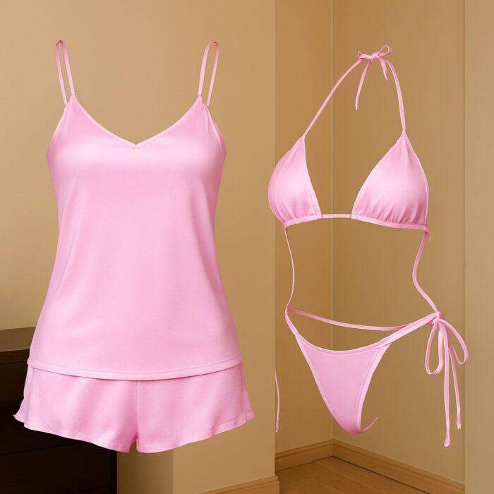 Premium Satin Sleepwear and Lingerie Impressive Combo for Women 3-Piece Set - Image 3
