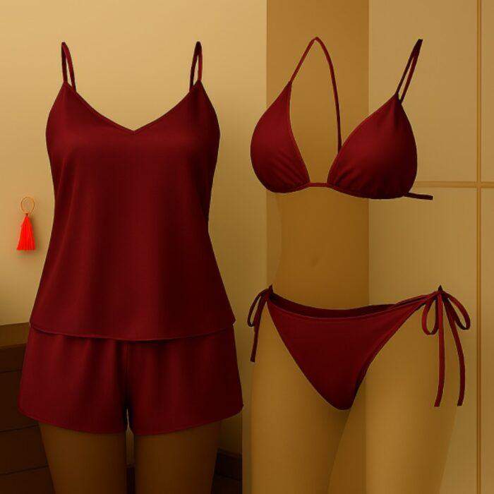 Premium Satin Sleepwear and Lingerie Impressive Combo for Women 3-Piece Set - Image 4