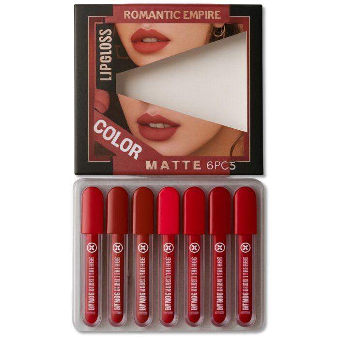 Romantic Empire Matte Lipgloss Set of 6, Super Pigment Long-Lasting Liquid Lip Gloss, Shades of Red Collection - Image 3