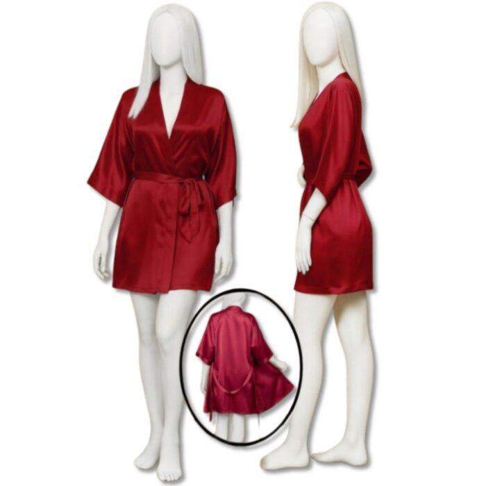 Satin Gown Robe for Women, Short Length with Waist Tie, Glossy Satin Lounge Robe, V-Neck, Elbow Sleeves, Free Size 28–38, Available in Black, Grey, Blue & Maroon - Image 4