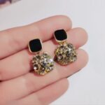 Fashion Rhinestone Square Earrings for Women Retro Marble Korean Style with Sparkling Silver super Zircon Stones in 2 colours