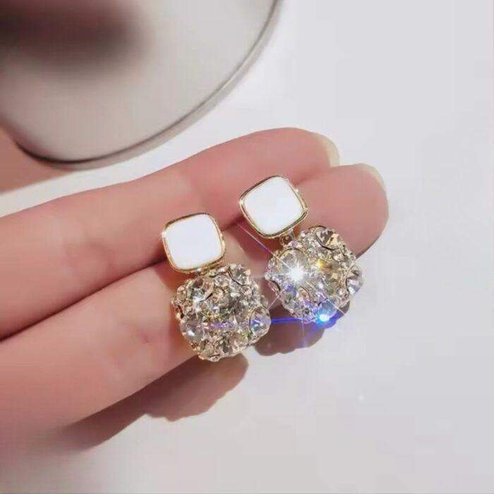 Fashion Rhinestone Square Earrings for Women Retro Marble Korean Style with Sparkling Silver super Zircon Stones in 2 colours - Image 3