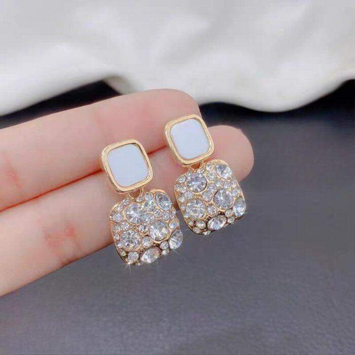 Fashion Rhinestone Square Earrings for Women Retro Marble Korean Style with Sparkling Silver super Zircon Stones in 2 colours - Image 4
