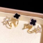 Sparkling Clover Star Earrings Super Gold Plated Fashion Jewelry with Black Enamel & Crystal Detailing 100% best