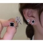 Sparkling Clover Star Earrings Super Gold Plated Fashion Jewelry with Black Enamel & Crystal Detailing 100% best - Image 4