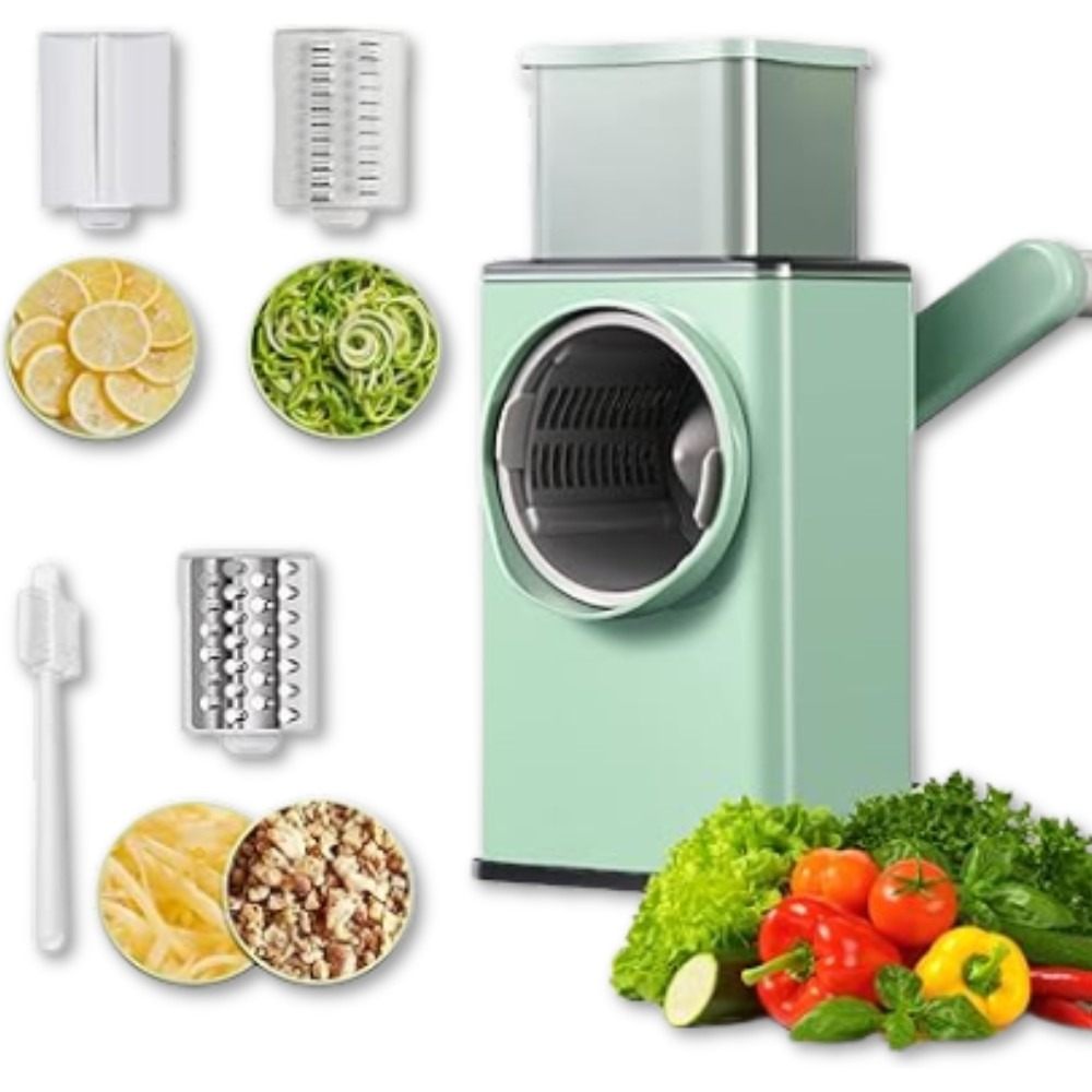 Vegetable Cutter (1) Vegetable Cutter Multifunctional Rotary Cheese Grater, Manual Drum Slicer with 3 Interchangeable Stainless super Steel Blades - Image 2