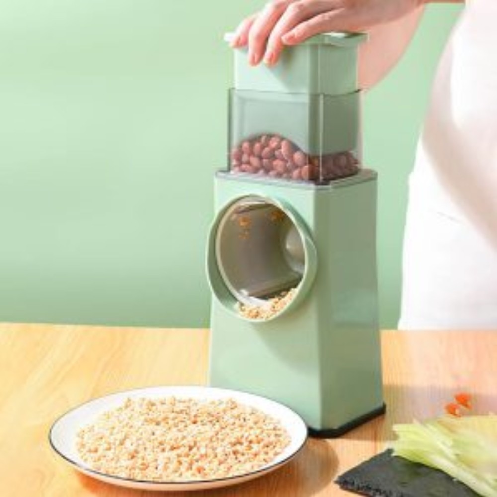 Vegetable Cutter (4) Vegetable Cutter Multifunctional Rotary Cheese Grater, Manual Drum Slicer with 3 Interchangeable Stainless super Steel Blades - Image 4
