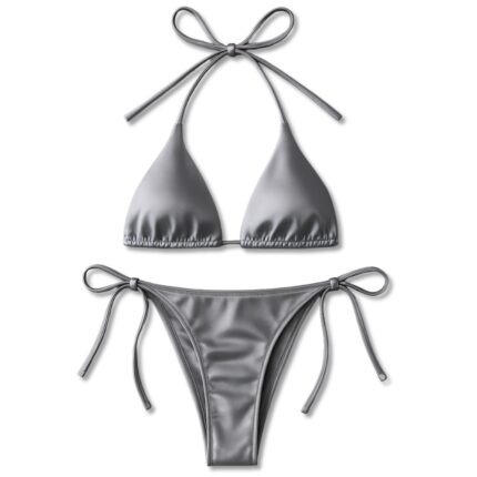 Premium Women Bikini Set Halter Neck Triangle Top with Adjustable Side-Tie Bottom, Free Size 28–36, Available in 3 colors