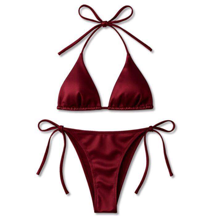 Premium Women Bikini Set Halter Neck Triangle Top with Adjustable Side-Tie Bottom, Free Size 28–36, Available in 3 colors - Image 5