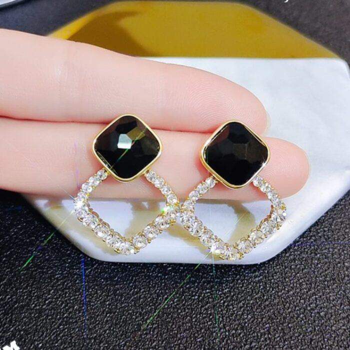 Zircon Korean Black Shiny Earrings Trendy Resin Rhombus super Design Lightweight A1 Fashion Jewellery - Image 4