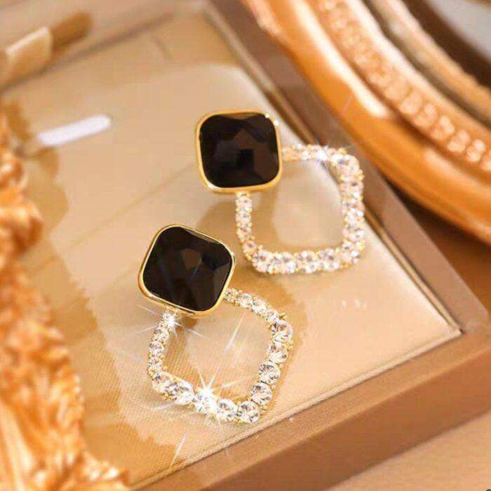 Zircon Korean Black Shiny Earrings Trendy Resin Rhombus super Design Lightweight A1 Fashion Jewellery - Image 3