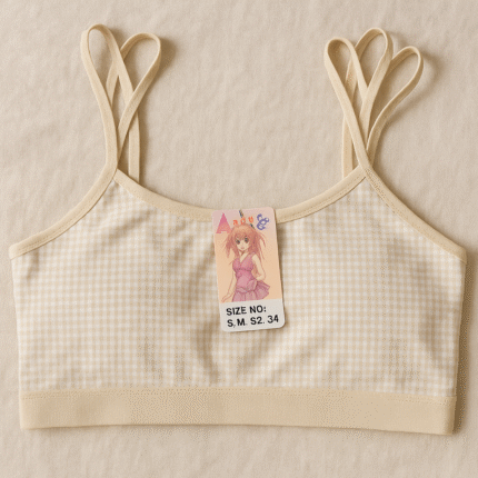 Dotted Style Soft Malai Bra for Girls, Double Straps Lightweight Comfortable Non-Padded Bra, Everyday Wear, Beige, Sizes S–34, Cups A & B