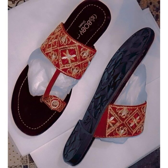 Kolhapuri Slipper Design No. 25-78 Traditional Red & Dark Maroon super Handcrafted Leather Footwear for Women - Image 2