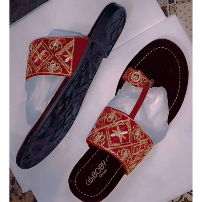 Kolhapuri Slipper Design No. 25-78 Traditional Red & Dark Maroon super Handcrafted Leather Footwear for Women - Image 1