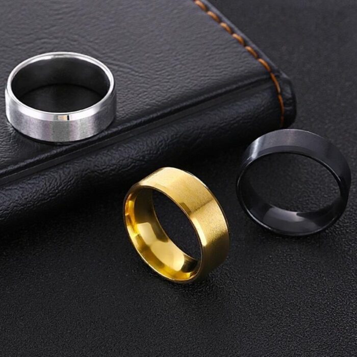 Pack of 3 Gold Plated & Silver Plated Band Rings super Stylish Unisex Rings Set in Black, Golden & Silver Colours - Image 1