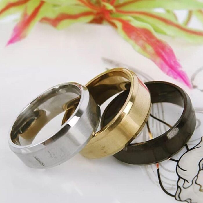 Pack of 3 Gold Plated & Silver Plated Band Rings super Stylish Unisex Rings Set in Black, Golden & Silver Colours - Image 2