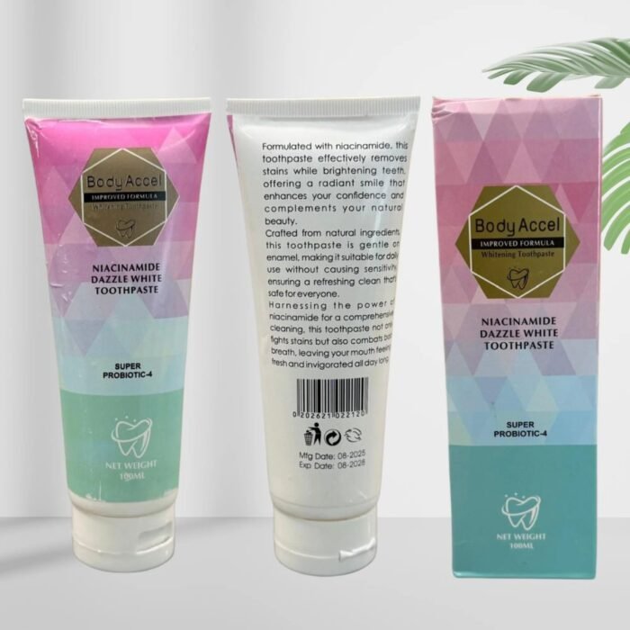 Body Accel Whitening Toothpaste 100ml, Advanced Niacinamide & Super Probiotic,4 Formula for Teeth Whitening & Fresh Breath - Image 3