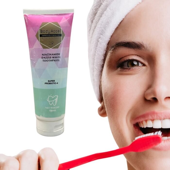Body Accel Whitening Toothpaste 100ml, Advanced Niacinamide & Super Probiotic,4 Formula for Teeth Whitening & Fresh Breath - Image 2