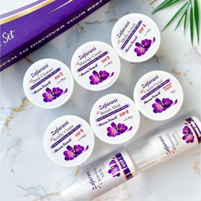 Moon Touch New Zafrani Facial Kit 8 Pcs, Saffron Herbal Brightening Facial Kit for Glowing Skin - Image 2