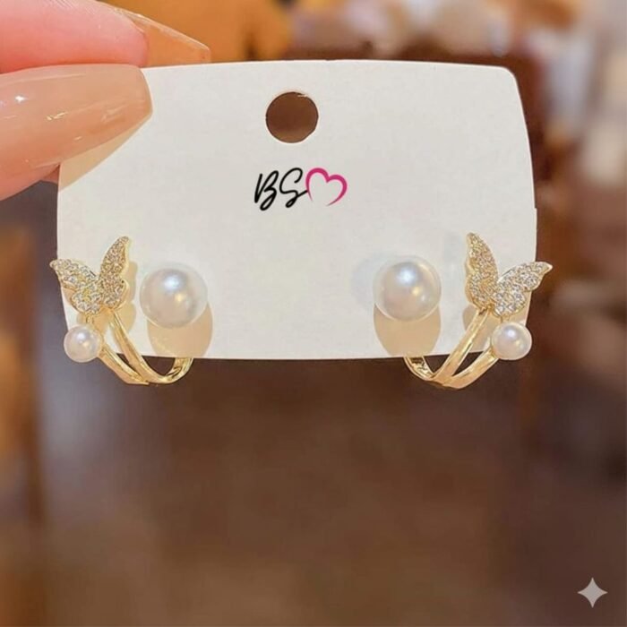 Butterfly Pearl Korean Earrings 2