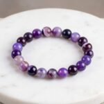 Amethyst Stone Bracelet, Natural Purple Crystal Quartz Stretch Wrist Band - Image 3