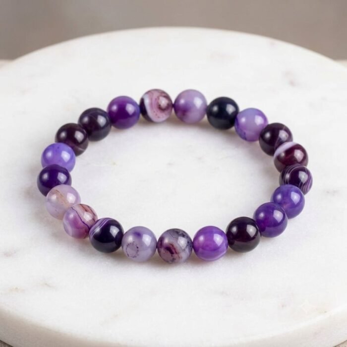 Amethyst Stone Bracelet, Natural Purple Crystal Quartz Stretch Wrist Band - Image 3