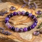 Amethyst Stone Bracelet, Natural Purple Crystal Quartz Stretch Wrist Band