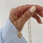Ball Chain Heart Korean Pendant, Elegant Golden Necklace