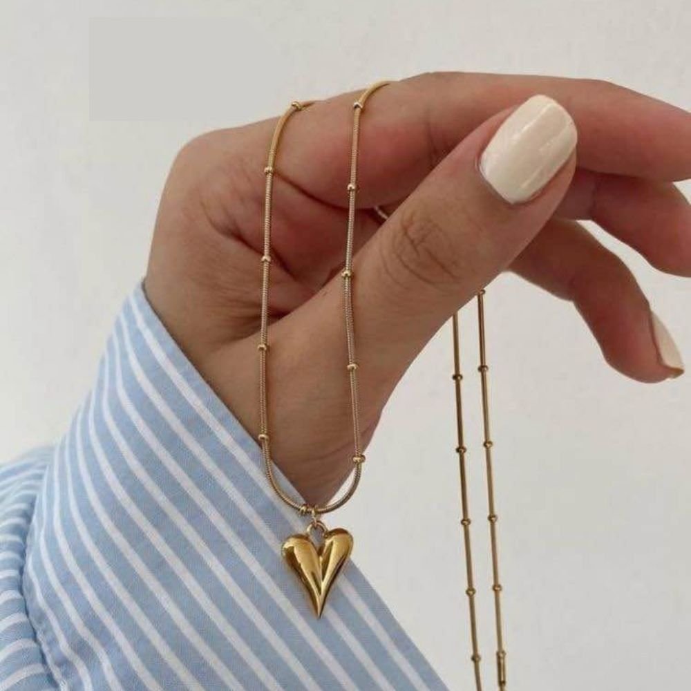 Ball Chain (1) Ball Chain Heart Korean Pendant, Elegant Golden Necklace - Image 1