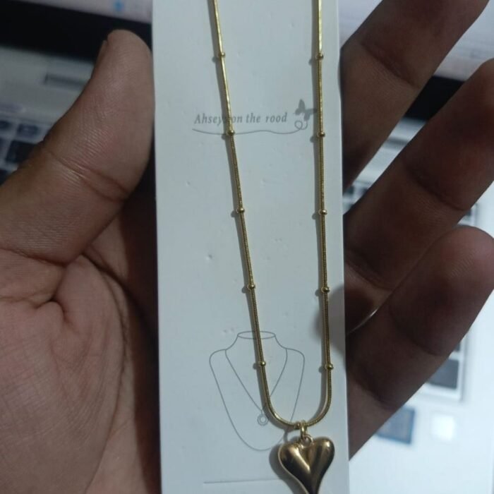 Ball Chain Heart Korean Pendant, Elegant Golden Necklace - Image 5