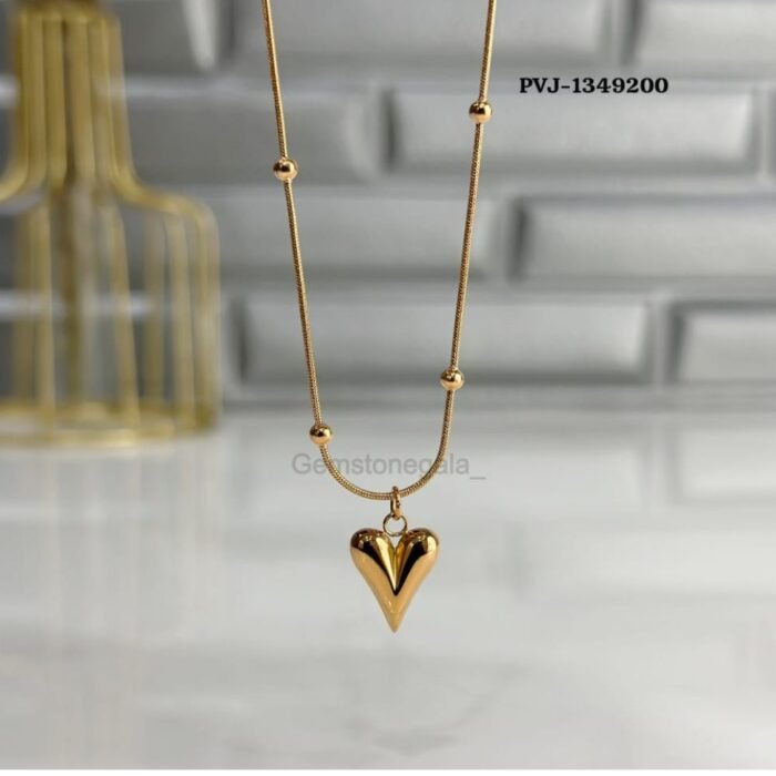 Ball Chain Heart Korean Pendant, Elegant Golden Necklace - Image 3
