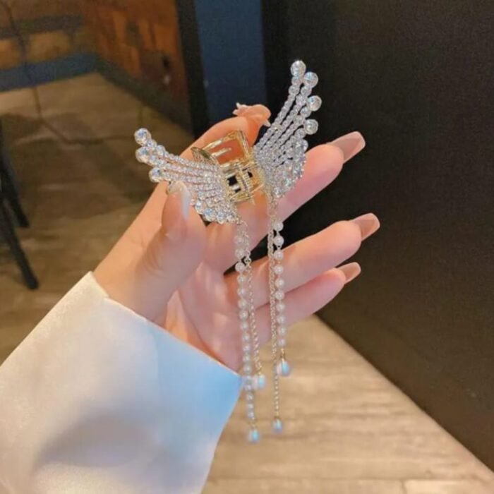 Beautiful Zircon Korean Butterfly Hair Claw With Long Tassel - Image 2