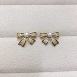 Bow Shape Zircon Pearl Earrings, Korean Style Jewelry