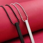 Stainless Steel Bar Pendant Necklace Set of 2, Silver & Black - Image 5