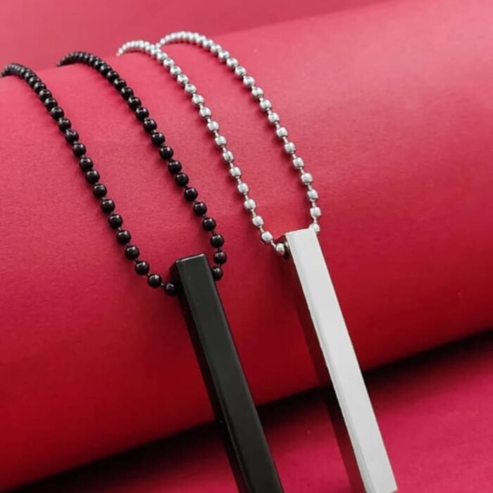 Stainless Steel Bar Pendant Necklace Set of 2, Silver & Black - Image 5
