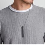 Stainless Steel Bar Pendant Necklace Set of 2, Silver & Black - Image 2