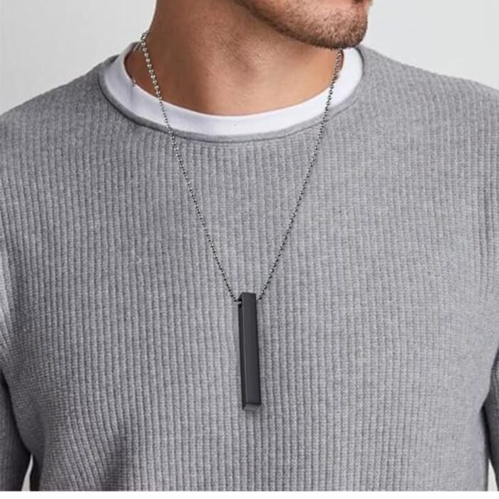 Stainless Steel Bar Pendant Necklace Set of 2, Silver & Black - Image 2