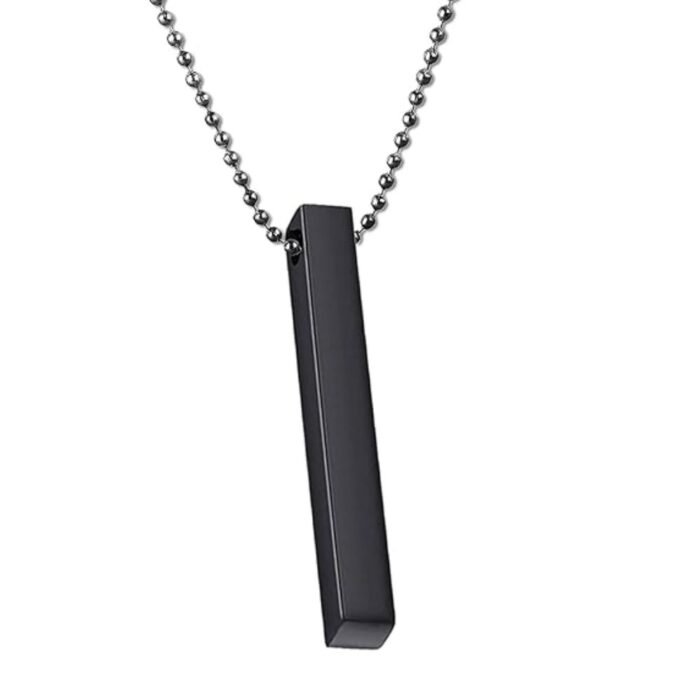 Stainless Steel Bar Pendant Necklace Set of 2, Silver & Black - Image 3