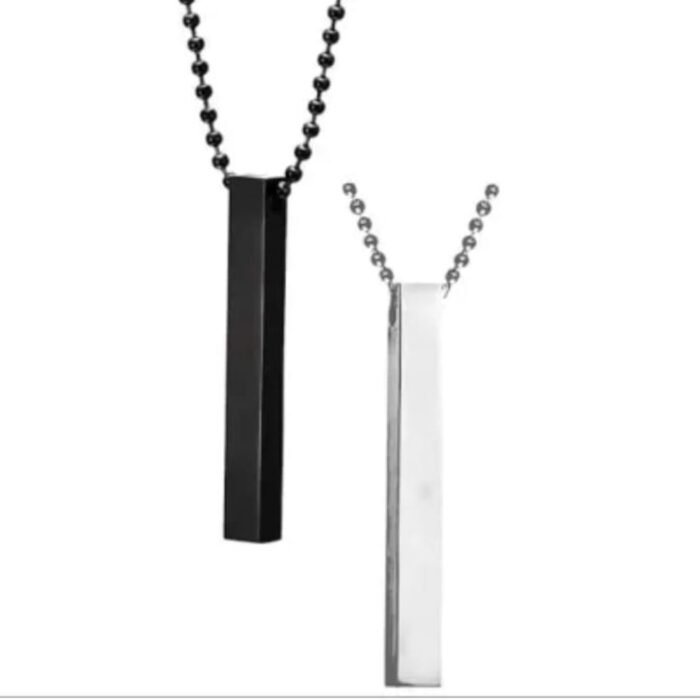 Stainless Steel Bar Pendant Necklace Set of 2, Silver & Black - Image 4